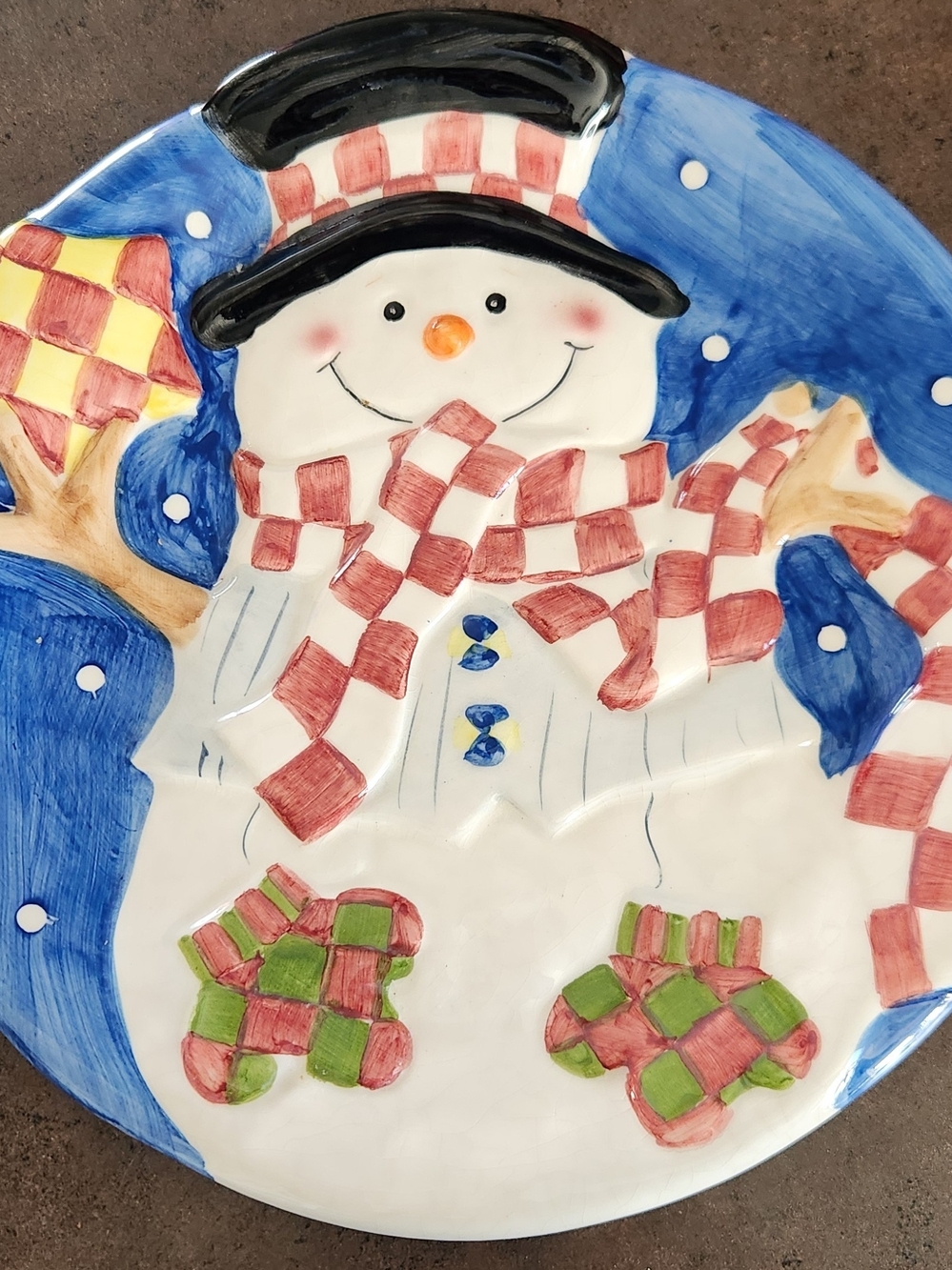 Y2K Vintage World Bazaars Christmas Snowman Cookie Plate Party Dish 12"x 12"